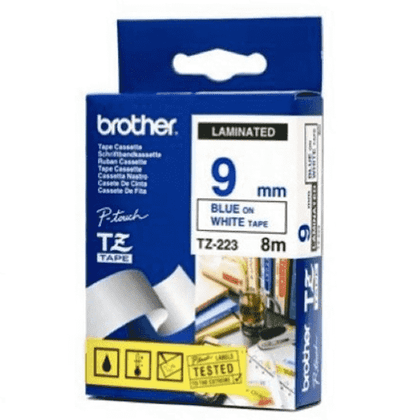 Brother TZ-223 Beyaz Üzerine Mavi Etiket 9mm - 1