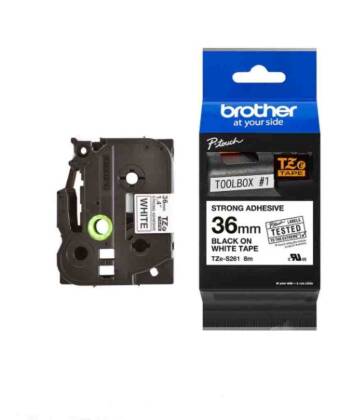 Brother TZe-S261 36mm Beyaz üzerine Siyah Güçlü Yapışkanlı Laminasyonlu Etiket - 1