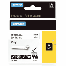 DYMO RhinoPRO 18445 Beyaz Siyah Renkli Vinil Orjinal Şerit 19 mm x 5,5 mt - Dymo