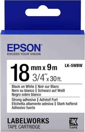 Epson LK-5WBW Orjinal Güçlü Yapışkanlı Etiket Kartuşu Siyah Beyaz 18 mm C53S655012 - 1